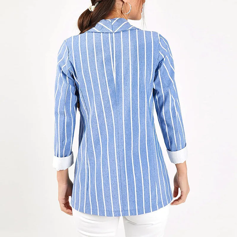 Cotton Linen Suits Striped Long Sleeves Jacket