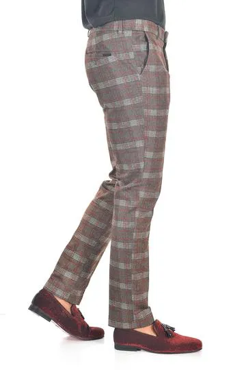 CP88 I BARABAS PLAID PANTS SLIM FIT I RED-COFFEE