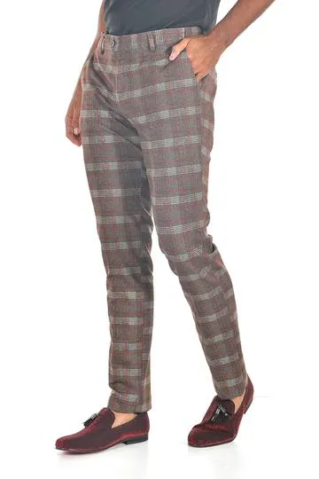 CP88 I BARABAS PLAID PANTS SLIM FIT I RED-COFFEE