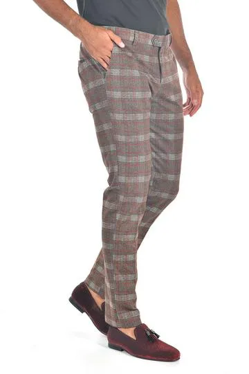 CP88 I BARABAS PLAID PANTS SLIM FIT I RED-COFFEE