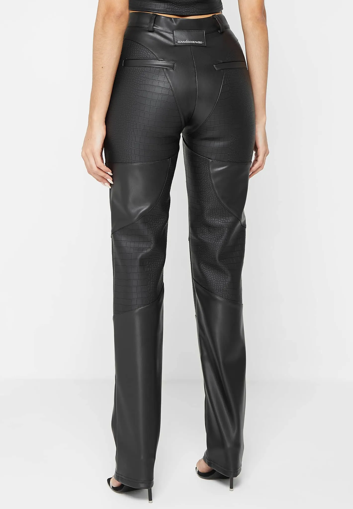 Croc Embossed Lace Up Trousers - Black