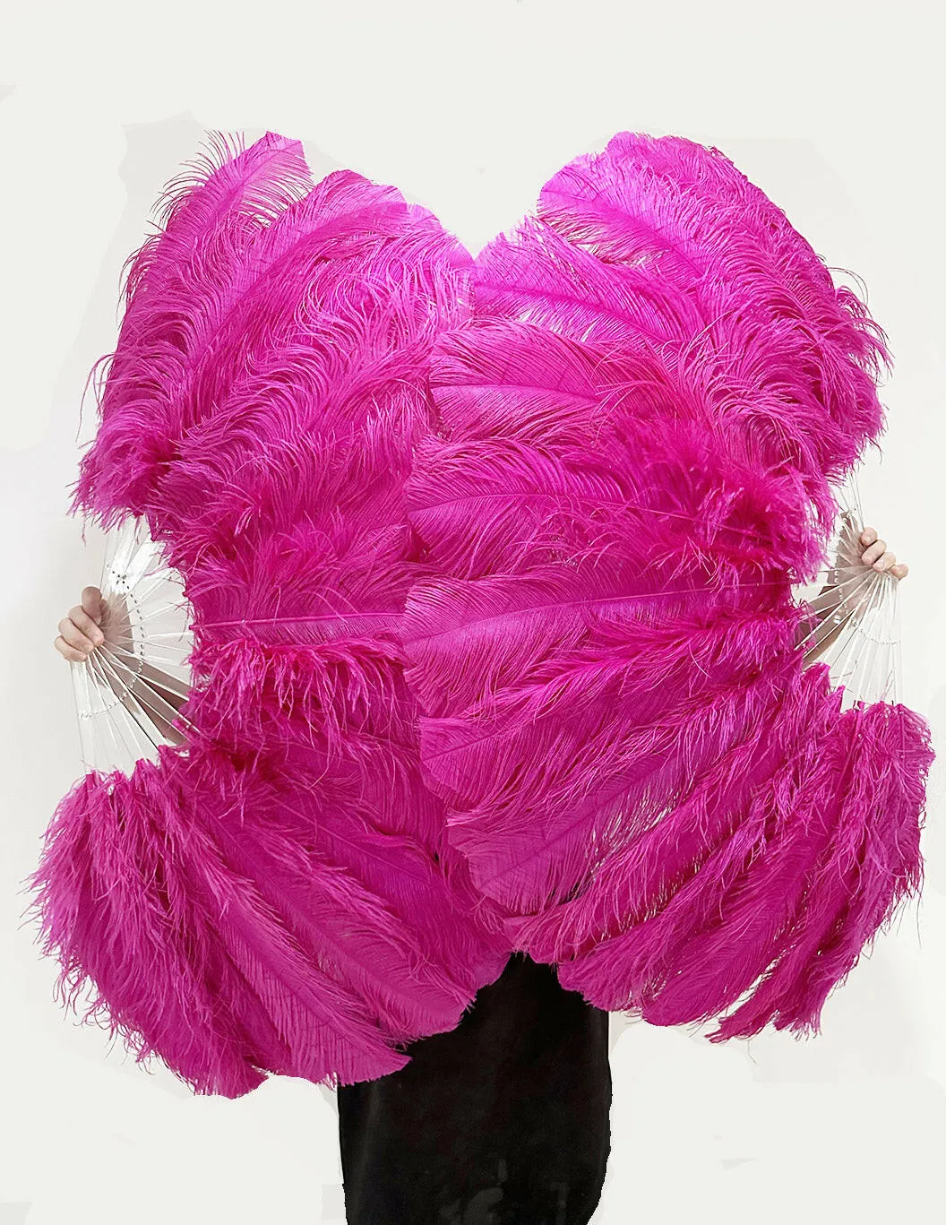 Custom color single layer Ostrich Feather Fan Double side Full open 180 degree 25"x 52"