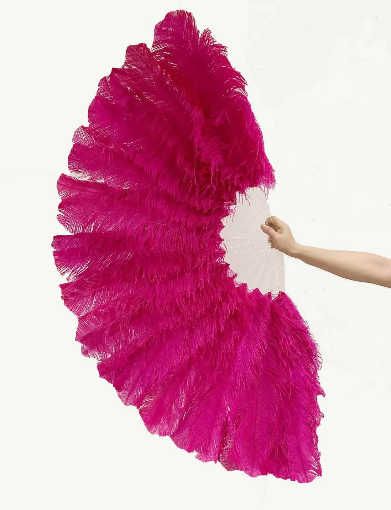 Custom color single layer Ostrich Feather Fan Double side Full open 180 degree 25"x 52"