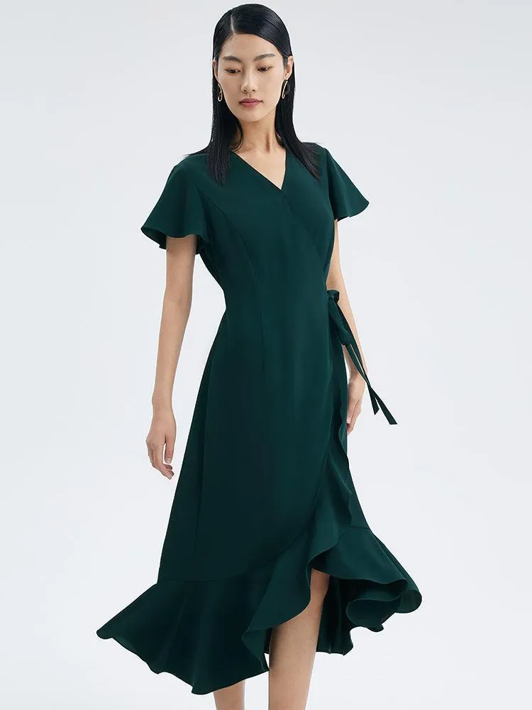 Dark Green Triacetate Wrap Dress