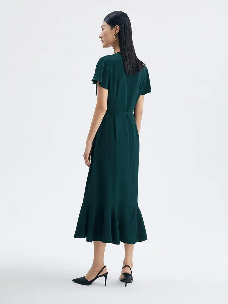 Dark Green Triacetate Wrap Dress