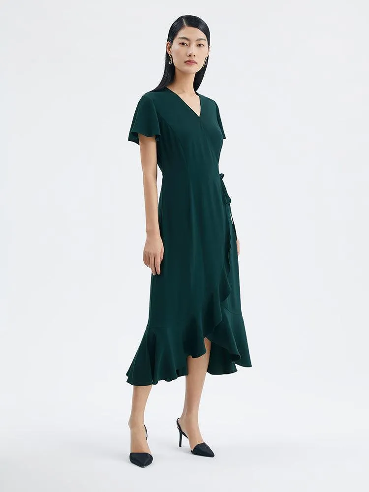 Dark Green Triacetate Wrap Dress