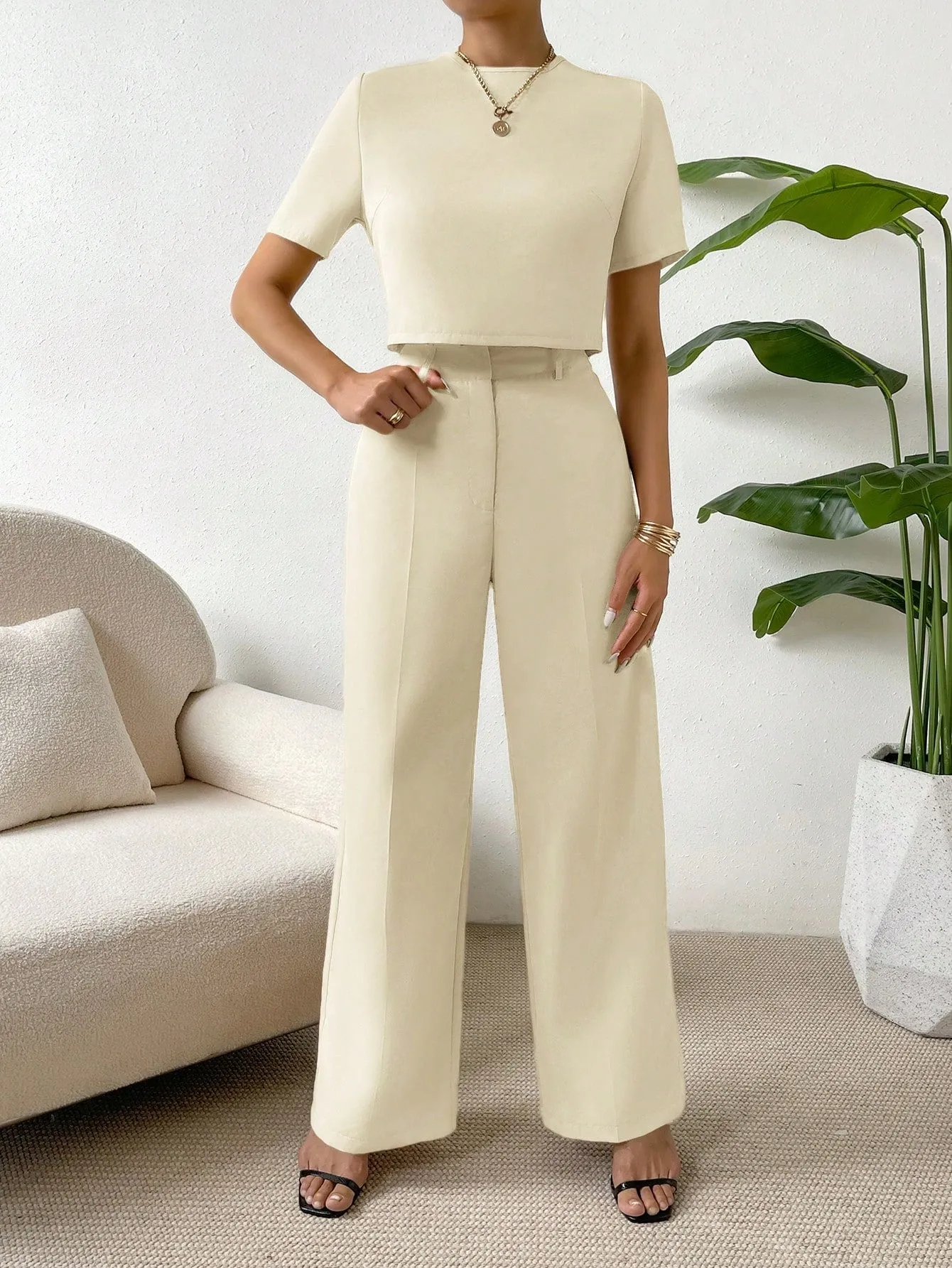 Demi Crop Blouse & Wide Leg Pants