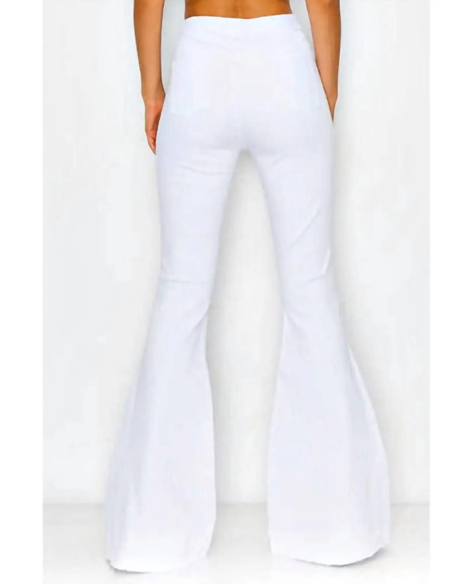 Distressed High Waist Bell Pants in White | White