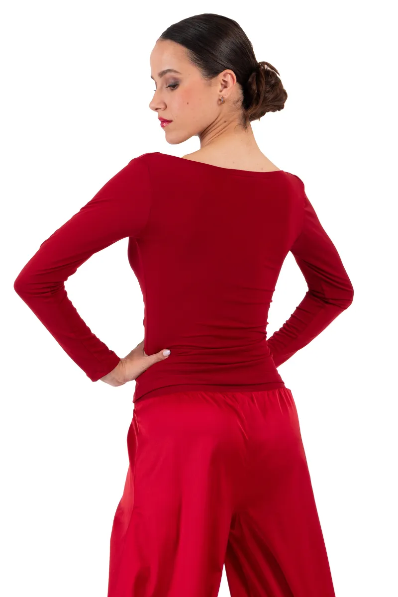 Draped Neckline Long Sleeve Top