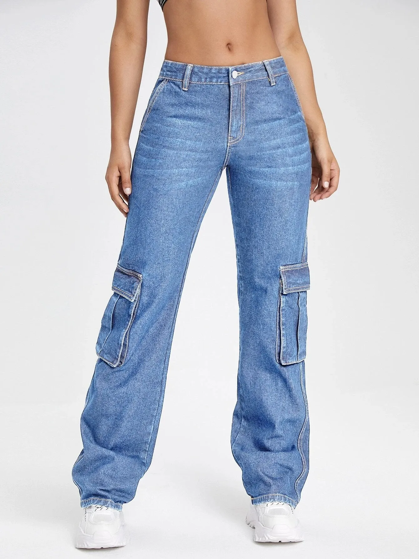 Drop Waist Flap Pocket Cargo Jean