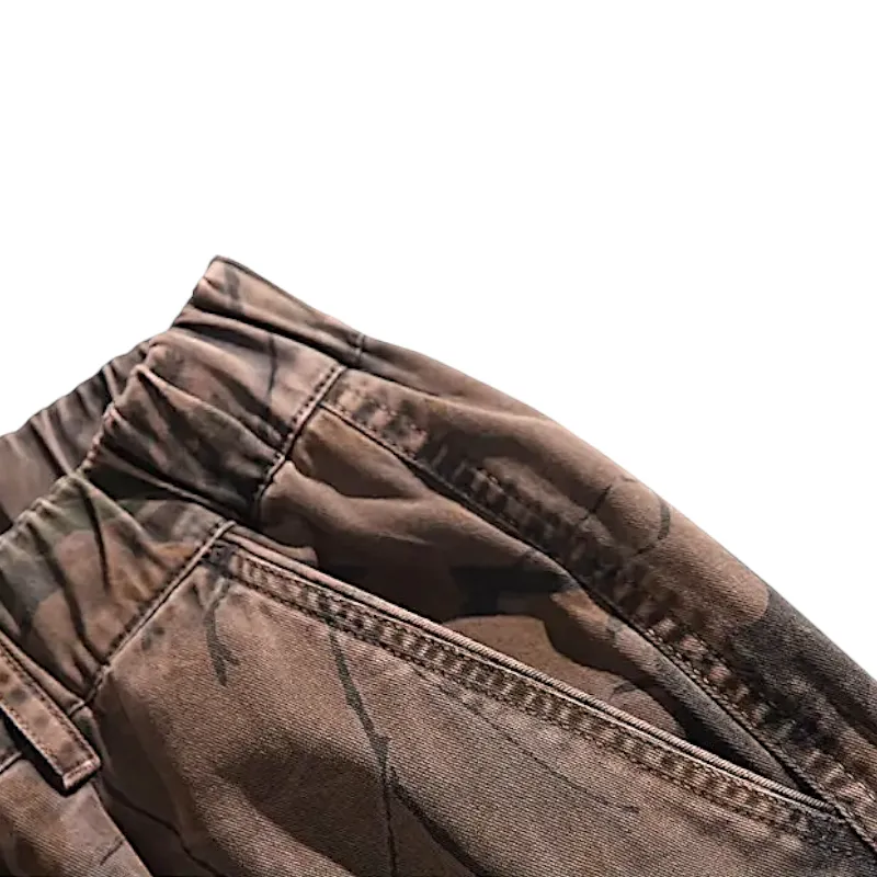 Elastic waist cargo pants in camouflage print