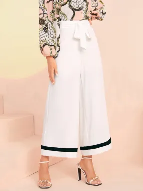 Elegant Belted High Waist Cropped Women Pants