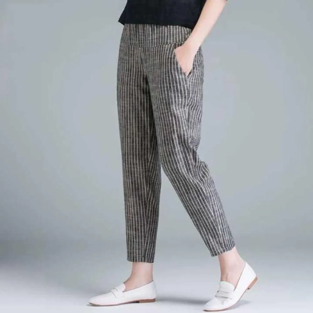 Elegant High Waist Cotton Pants