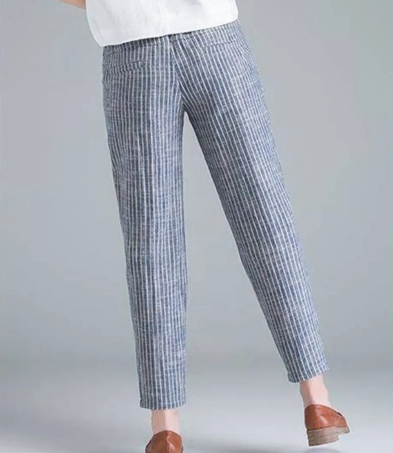 Elegant High Waist Cotton Pants