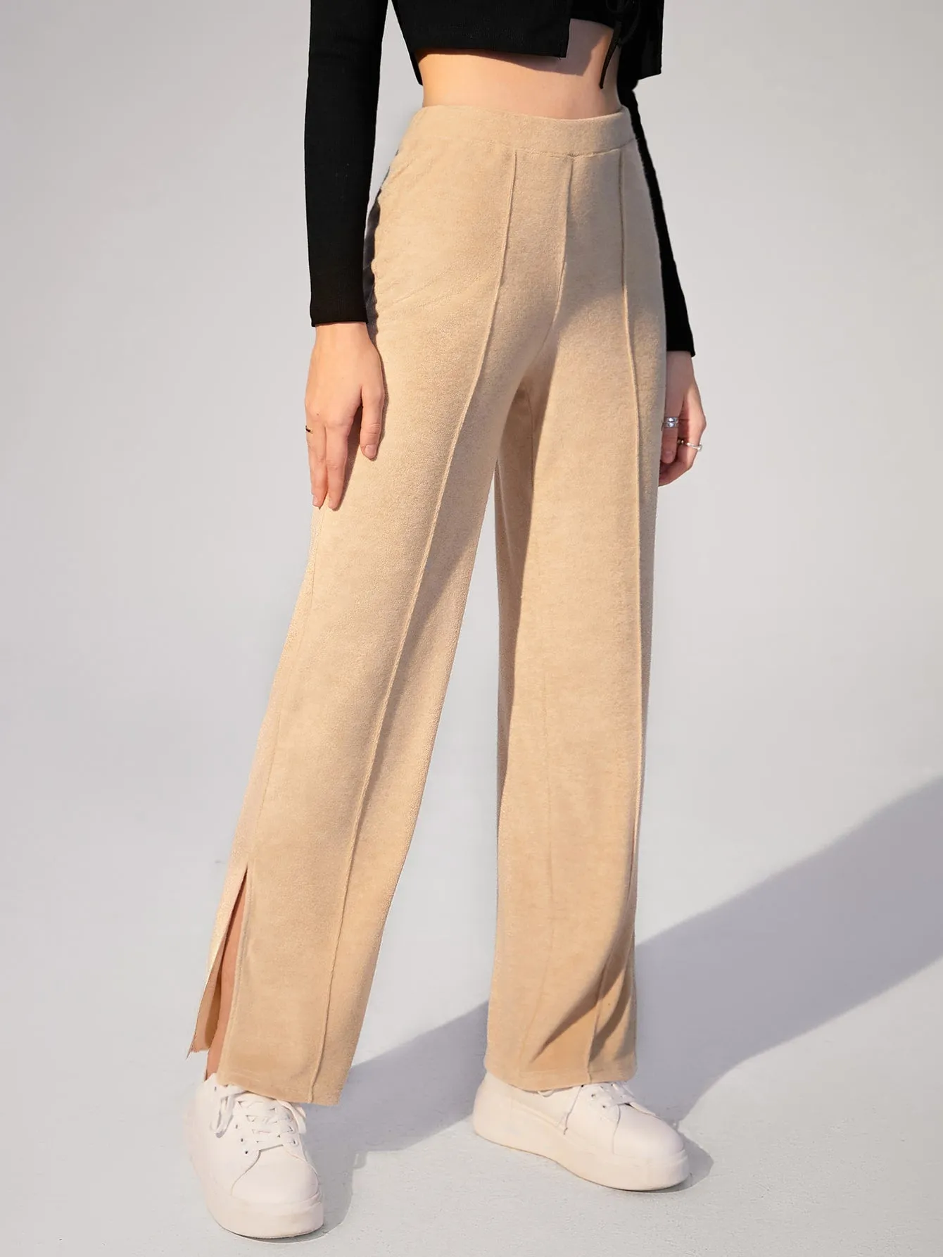 Elegant Plain Split High Waist Long Women Pants