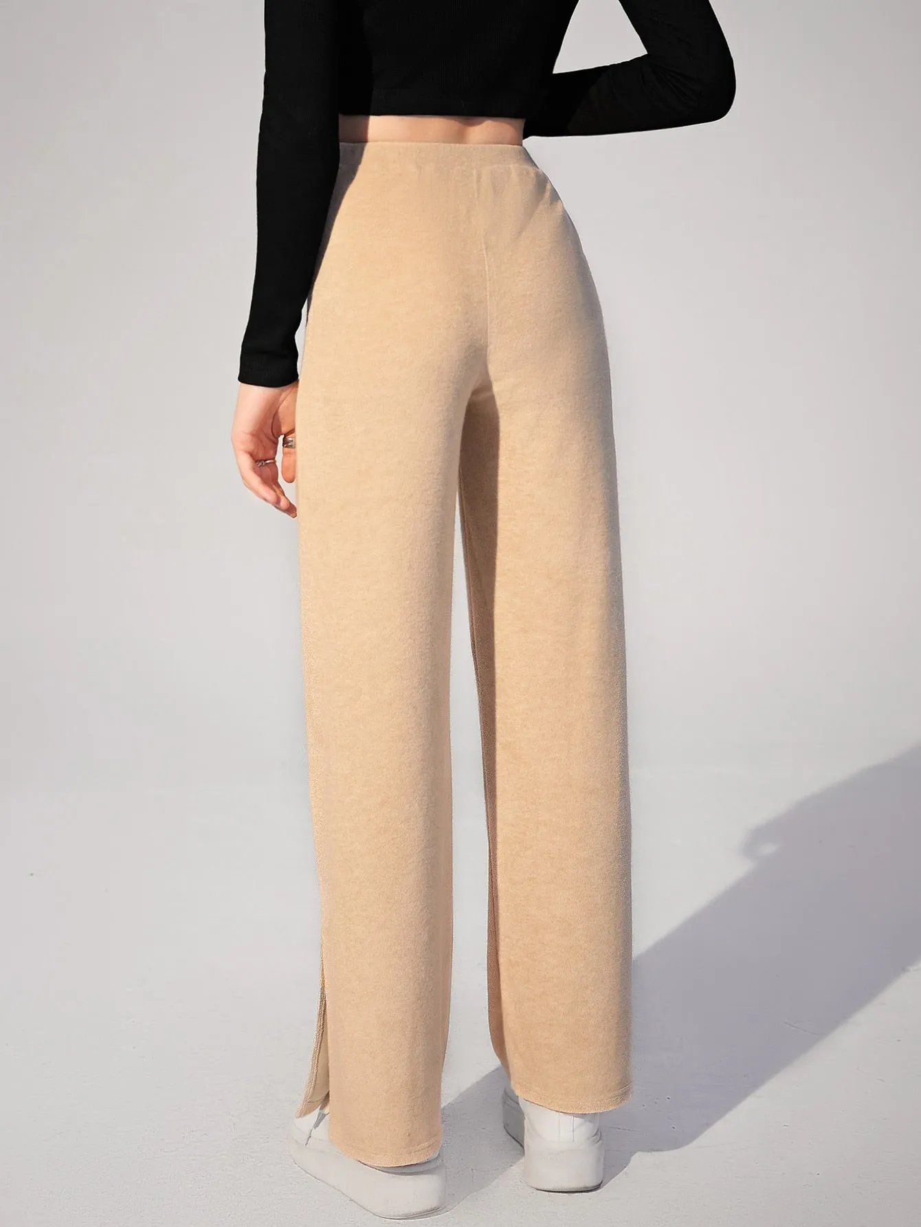 Elegant Plain Split High Waist Long Women Pants