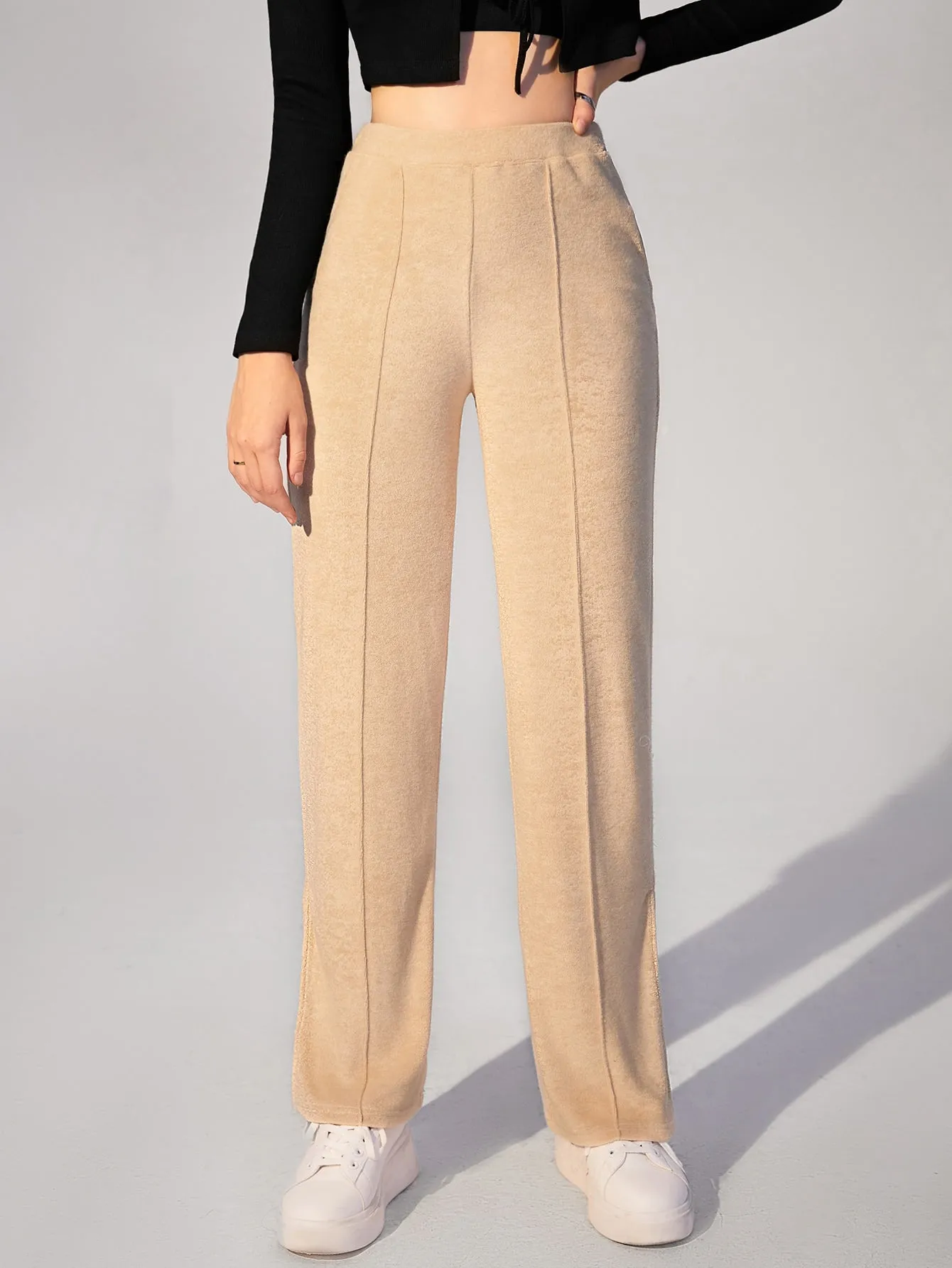 Elegant Plain Split High Waist Long Women Pants