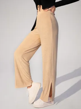 Elegant Plain Split High Waist Long Women Pants