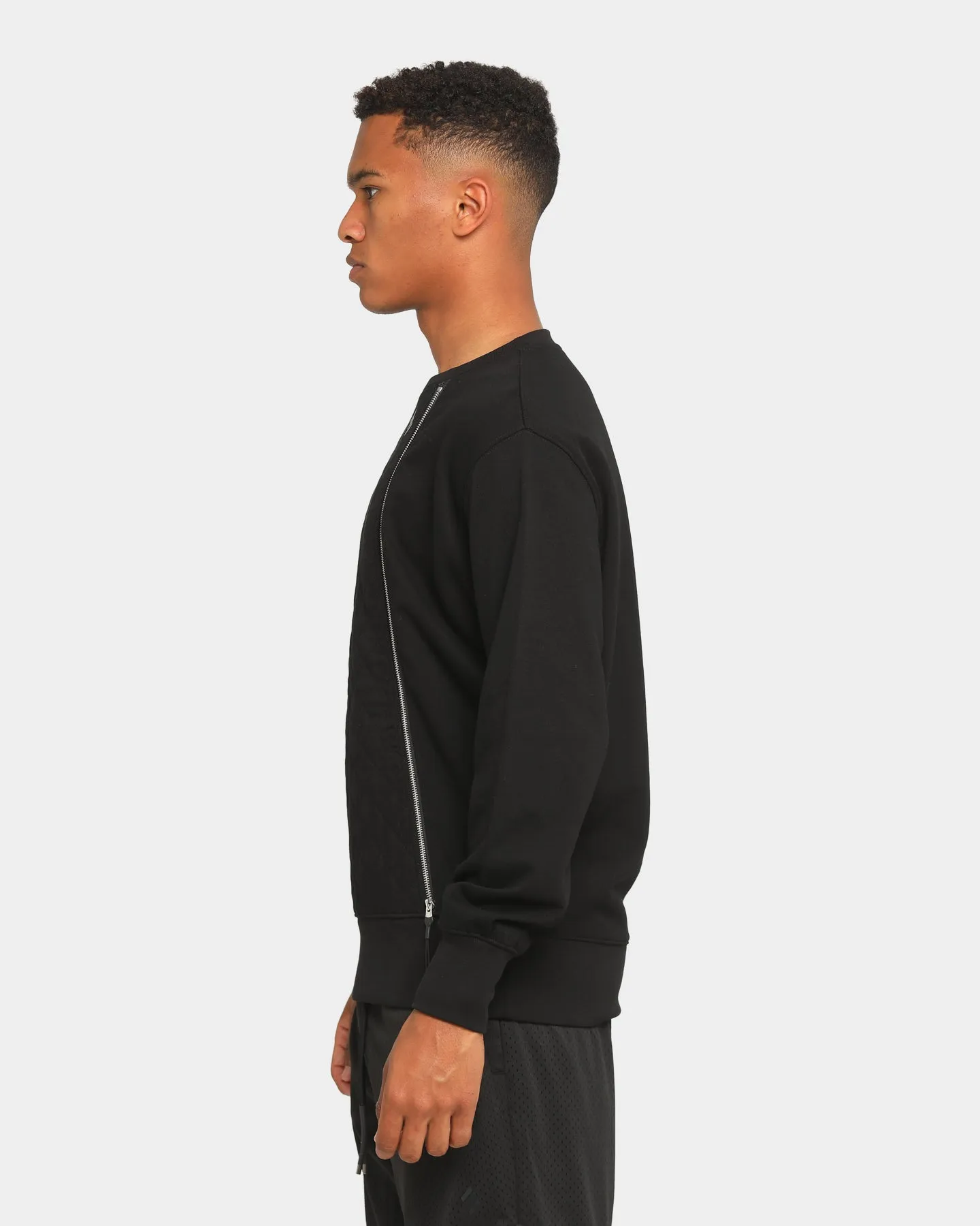 Elevn Clothing Co. Quilted Zip Up Long Sleeve Crew Black