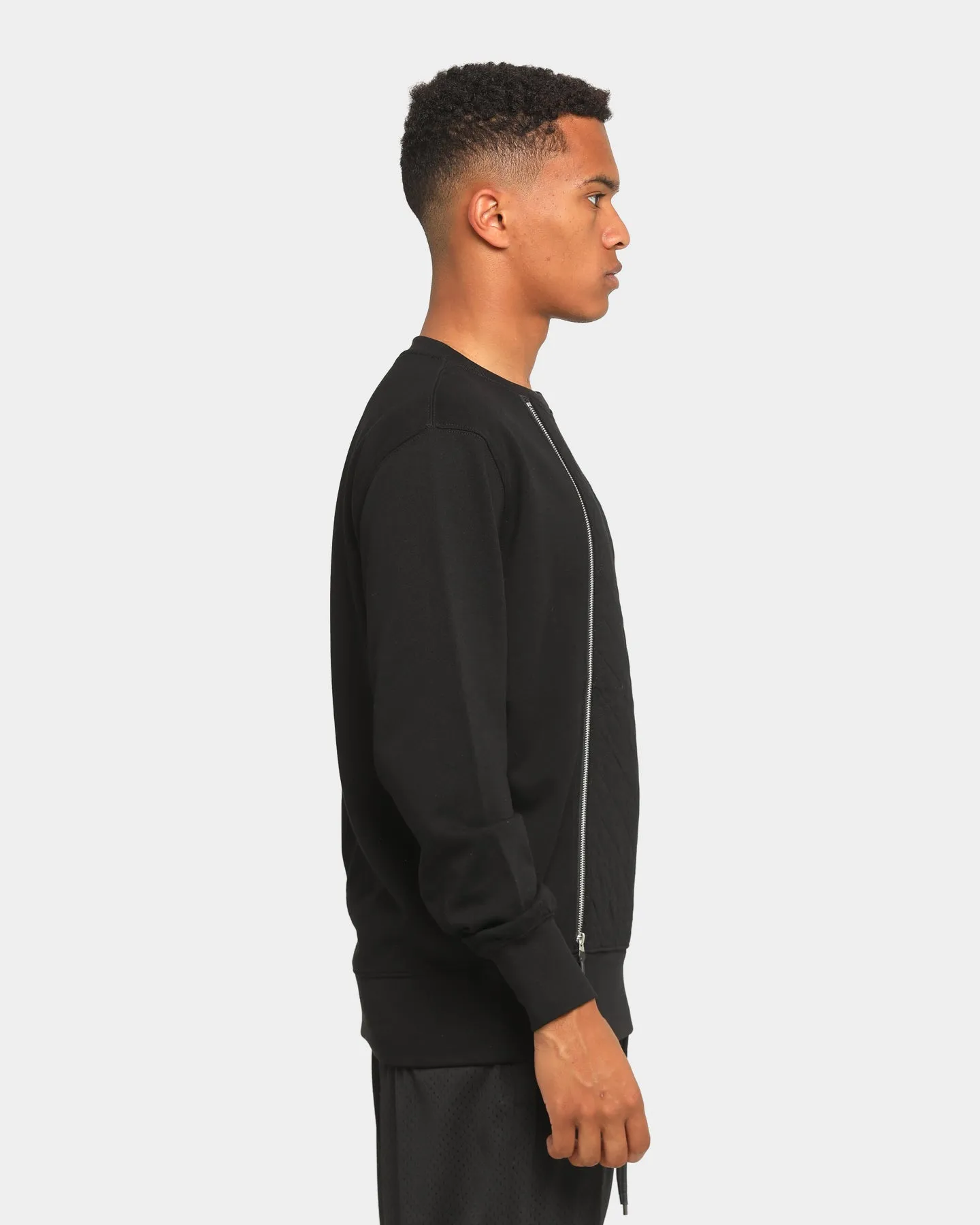 Elevn Clothing Co. Quilted Zip Up Long Sleeve Crew Black