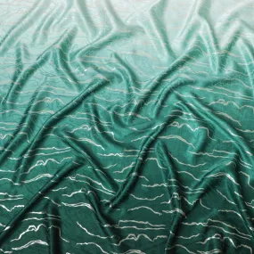 Emerald Tides Silk Satin Fabric - Luxurious South Korean Print, 140cm Wide -D18328