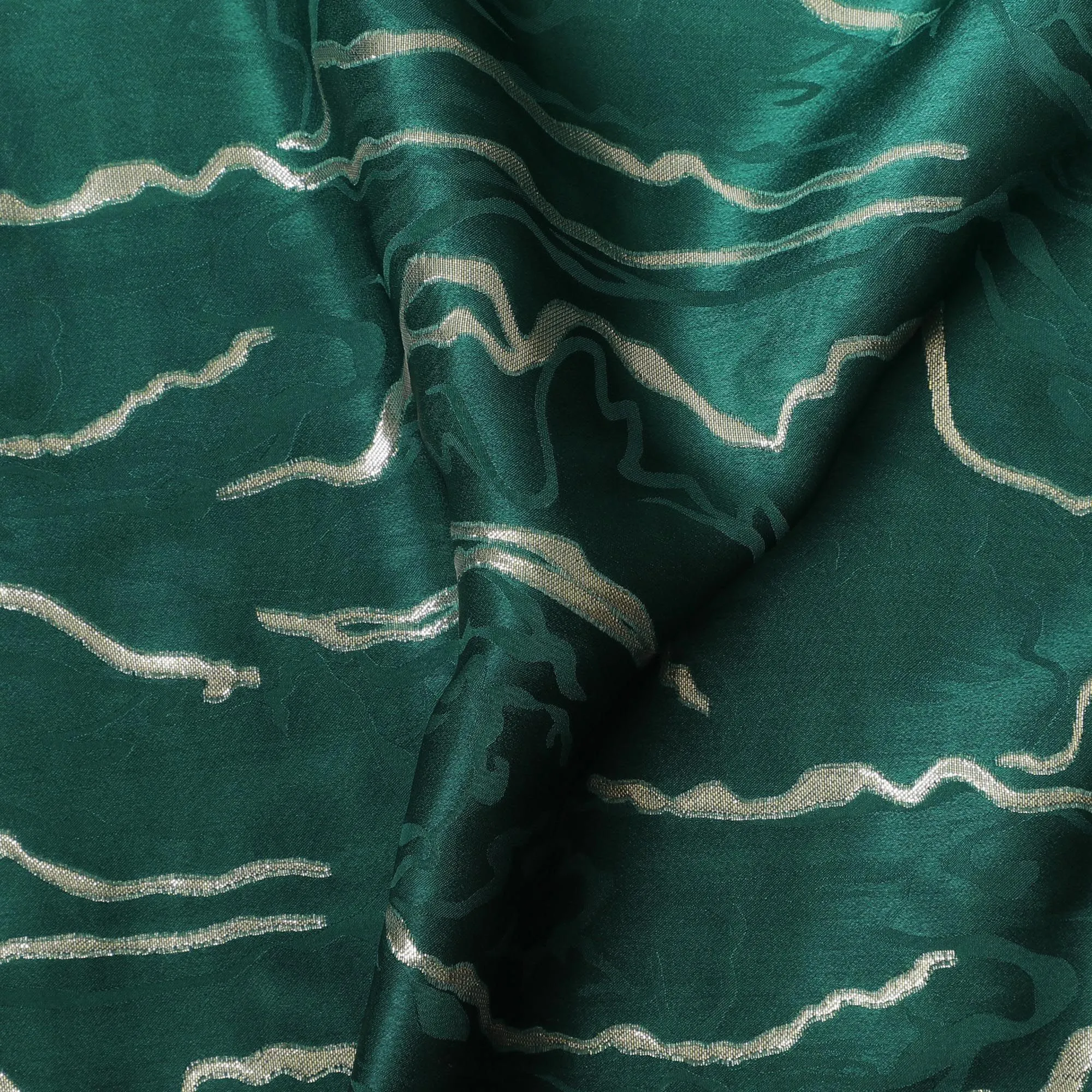 Emerald Tides Silk Satin Fabric - Luxurious South Korean Print, 140cm Wide -D18328