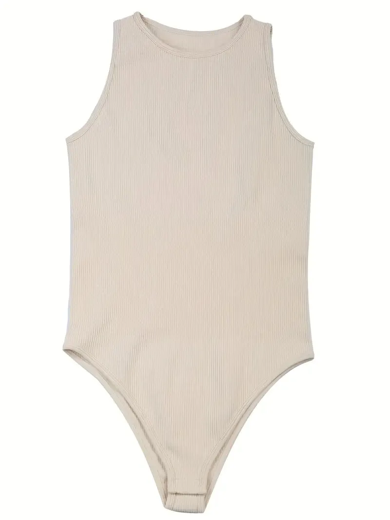 EMMA seamless ribbed leotard- Beige