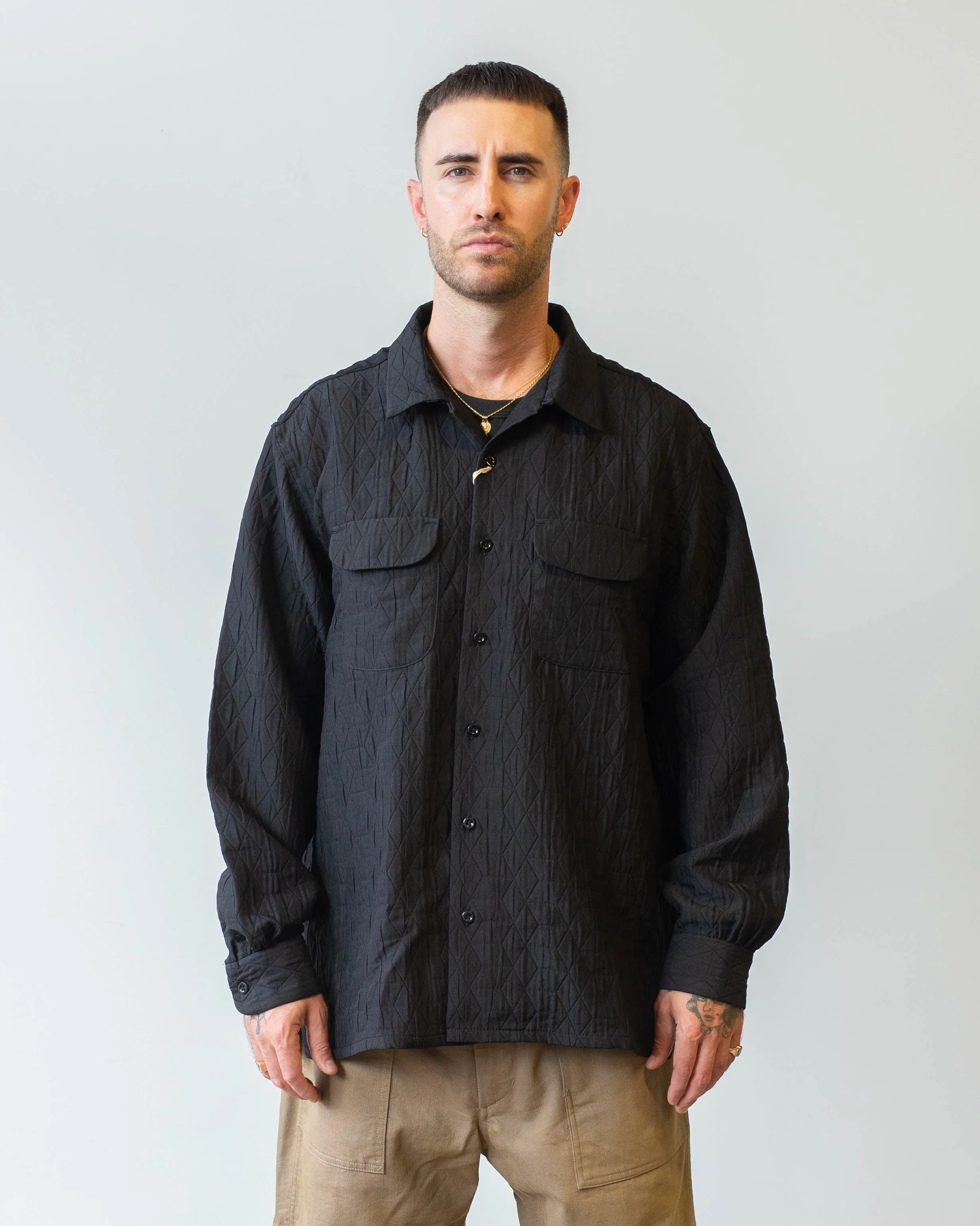 Engineered Garments Classic Shirt Black Polyester Geo Quilt