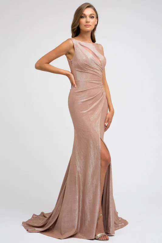 Faux wrap metallic fitted evening prom dress JT218