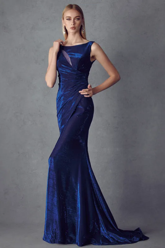 Faux wrap metallic fitted evening prom dress JT218