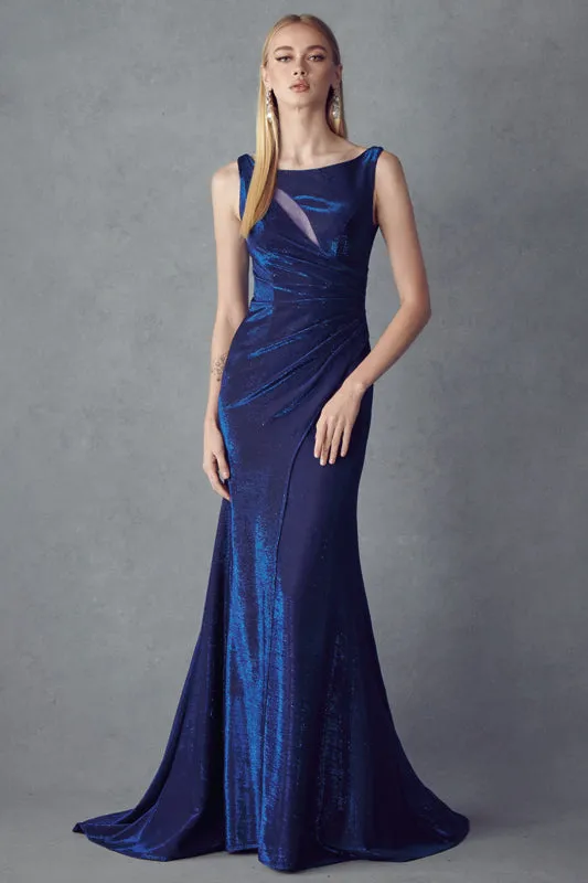 Faux wrap metallic fitted evening prom dress JT218