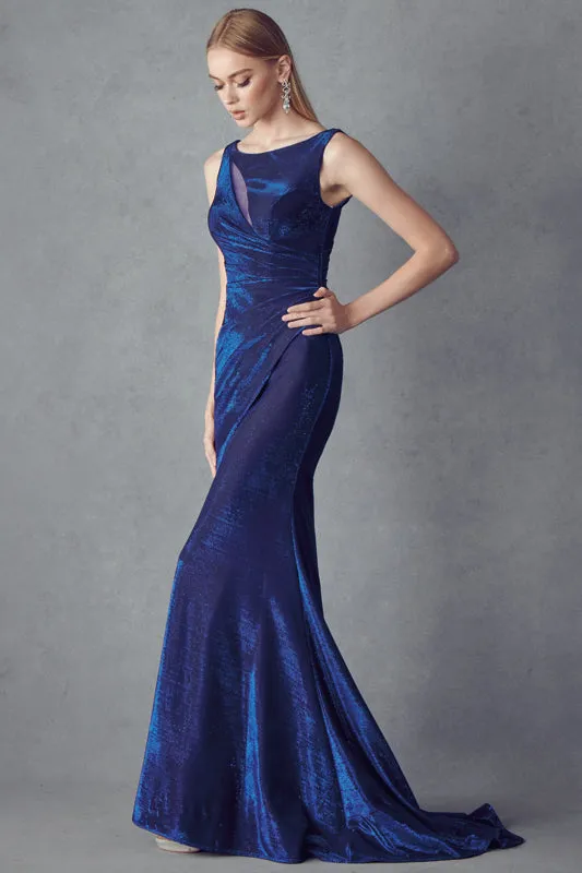 Faux wrap metallic fitted evening prom dress JT218