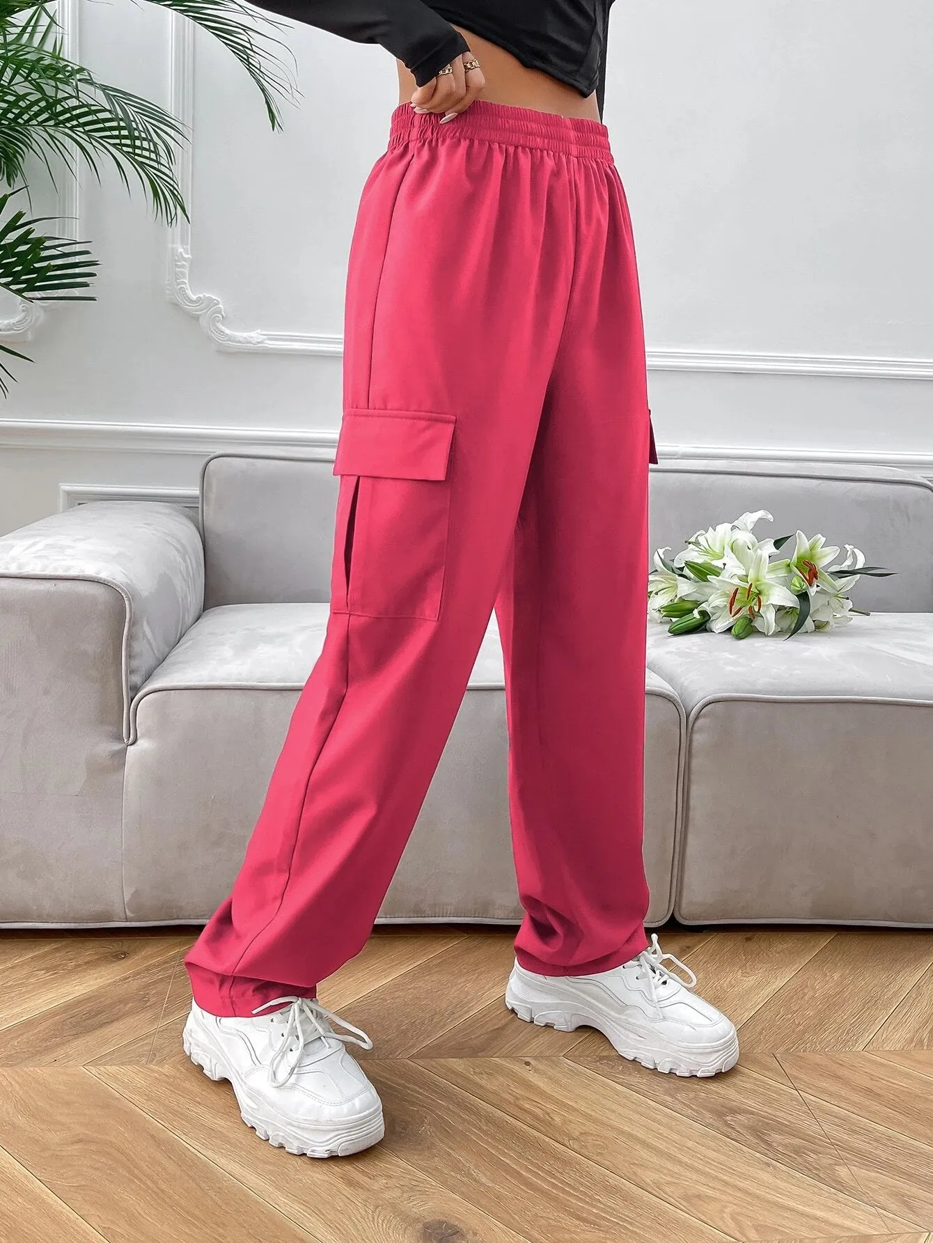 Flap Pocket Polyester Cargo Pants