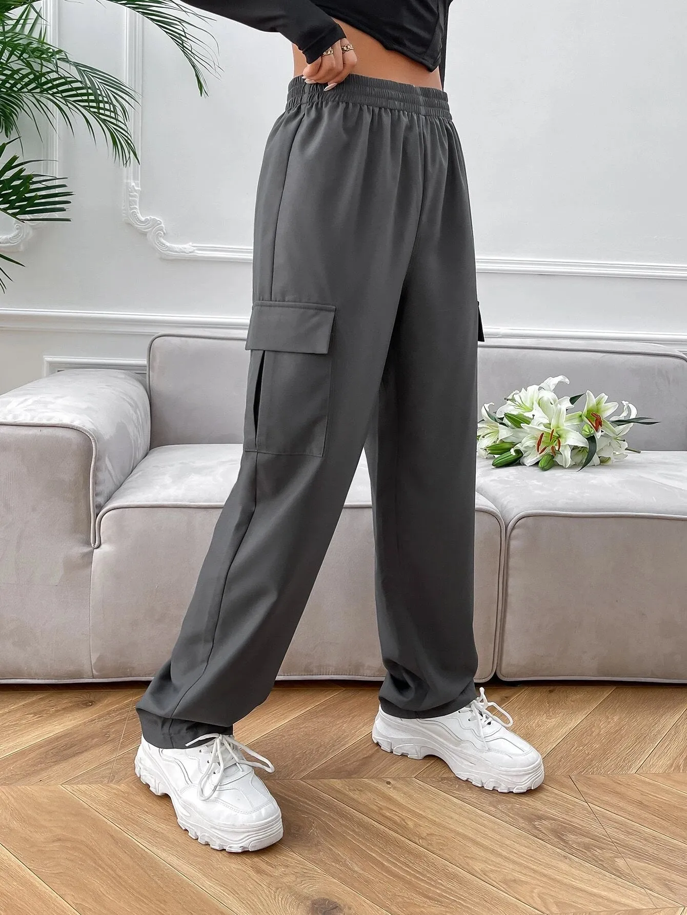 Flap Pocket Polyester Cargo Pants