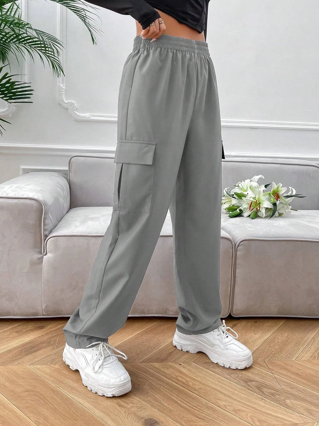 Flap Pocket Polyester Cargo Pants