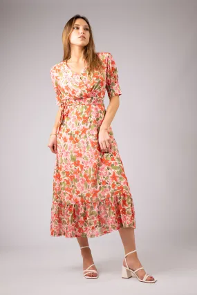 FLEUR LONG FAUX WRAP DRESS (PINK)