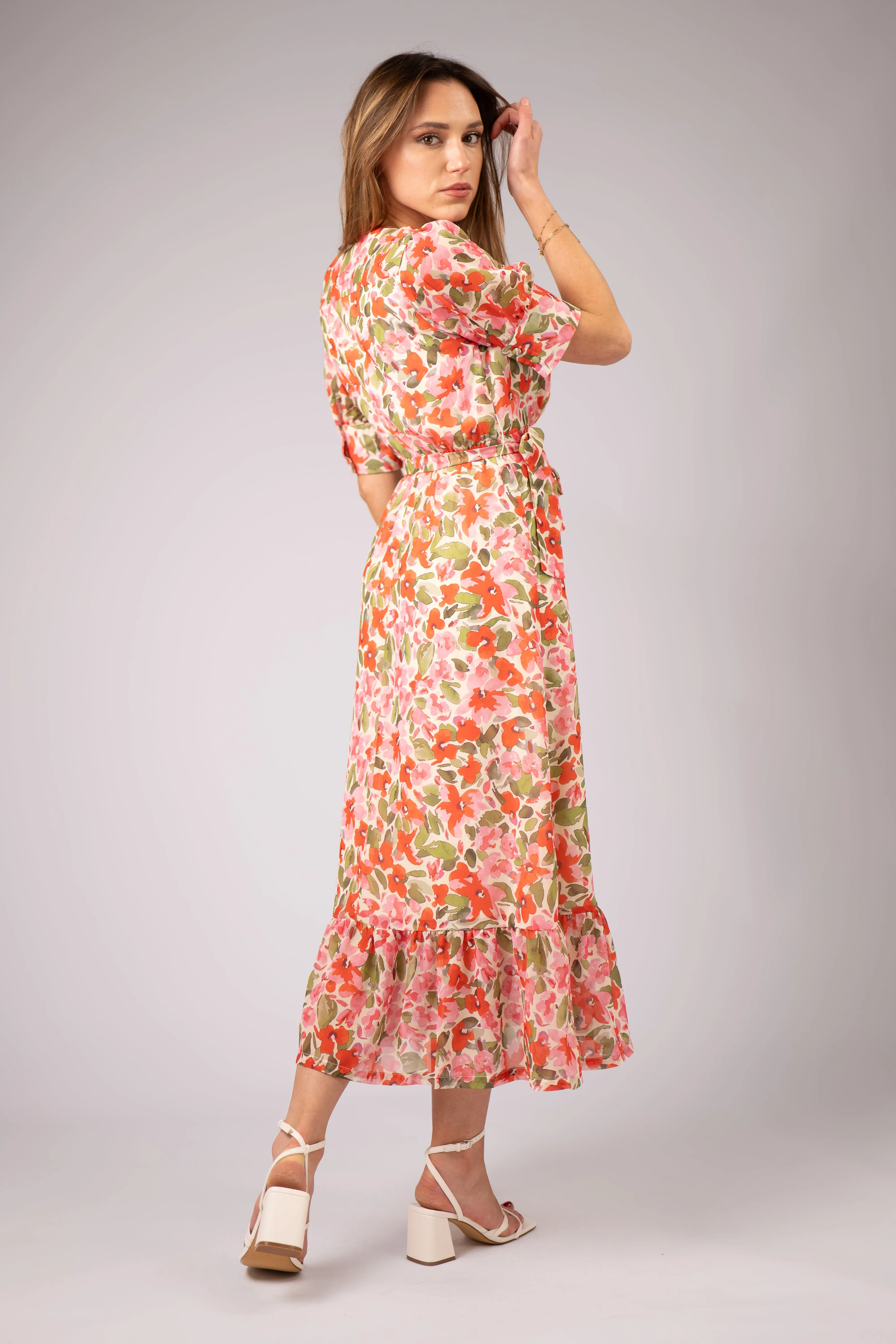 FLEUR LONG FAUX WRAP DRESS (PINK)