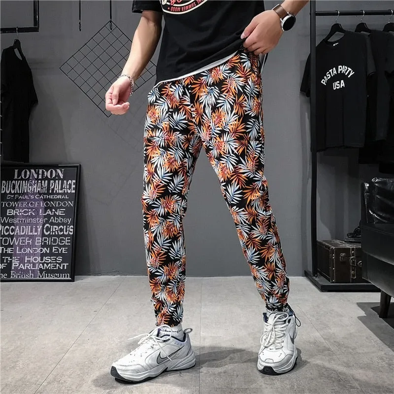 Flower Print Streetwear Harajuku Sweatpants Chinese Style Men Jogger Pants