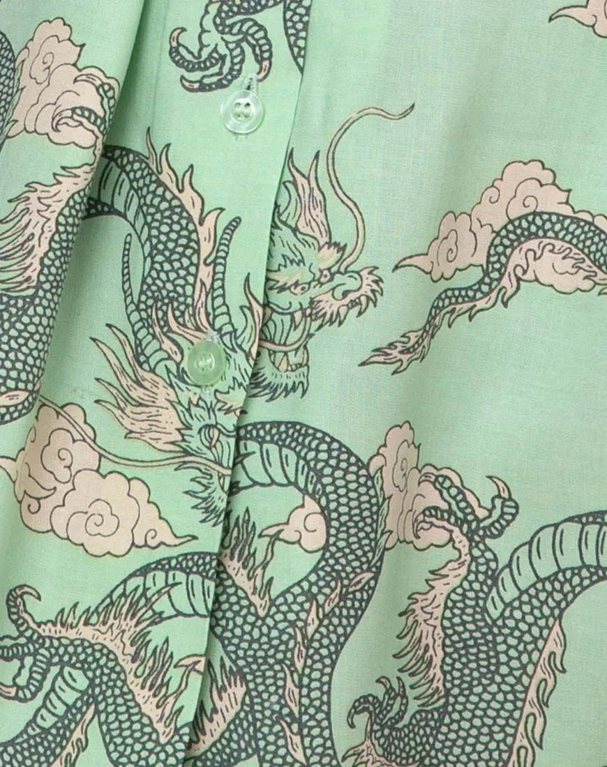 Fresia Dress in Chinese Dragon Neo Mint