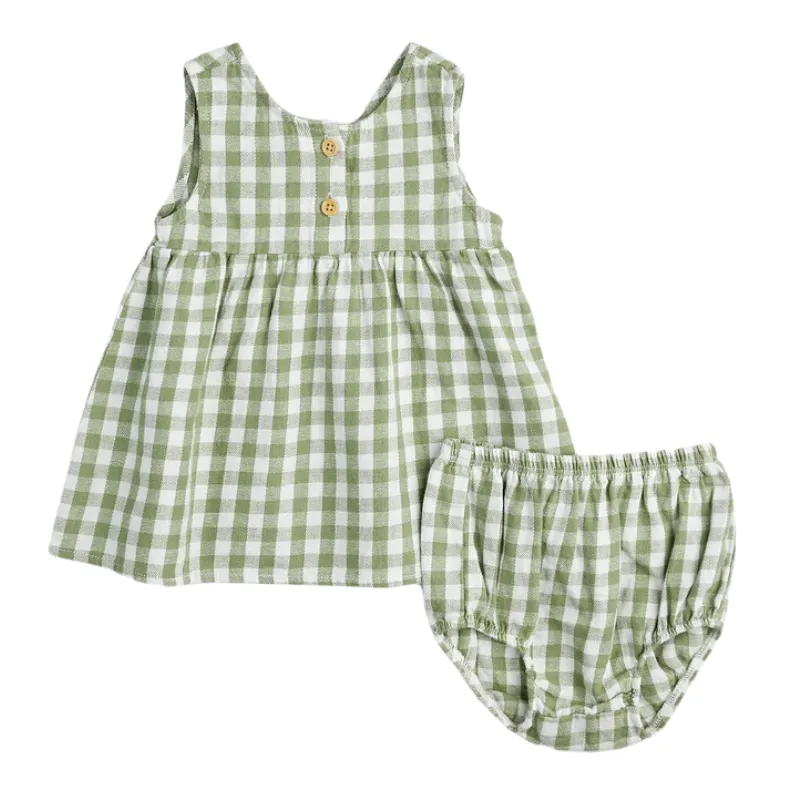 Gingham Cross Hatch Linen Woven Dress Set