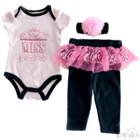 GIRLS "MISS PERFECT" 3 PIECE SET - HEADBAND, BODYSUIT & PANTS: BG74