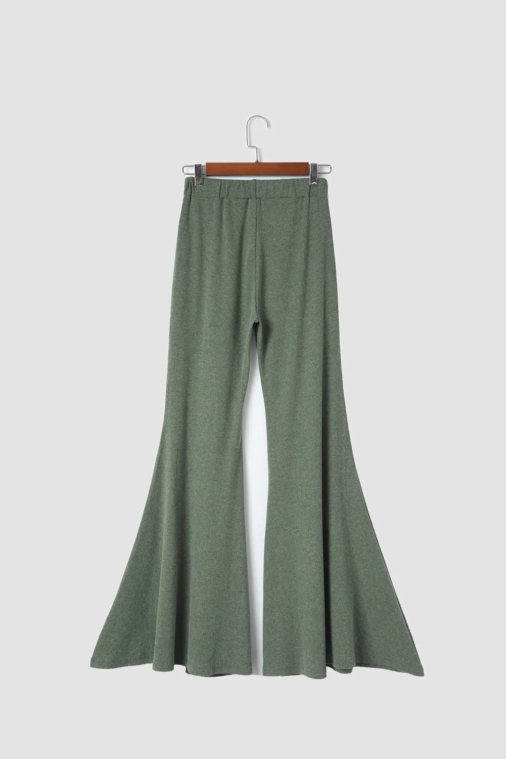 Green Solid High Waist Fit and Flare Pants