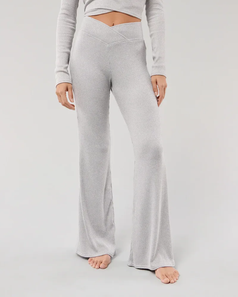 Grey High-Rise Wrap Flare Pants