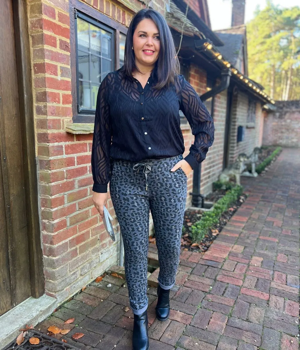 Grey Leopard Print Trousers