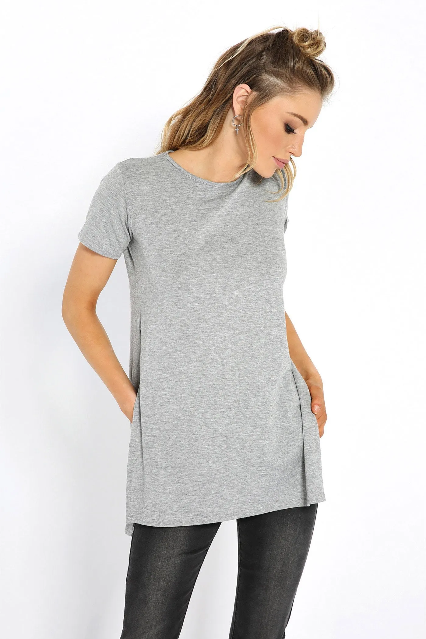 Grey Marl Side Split T-Shirt