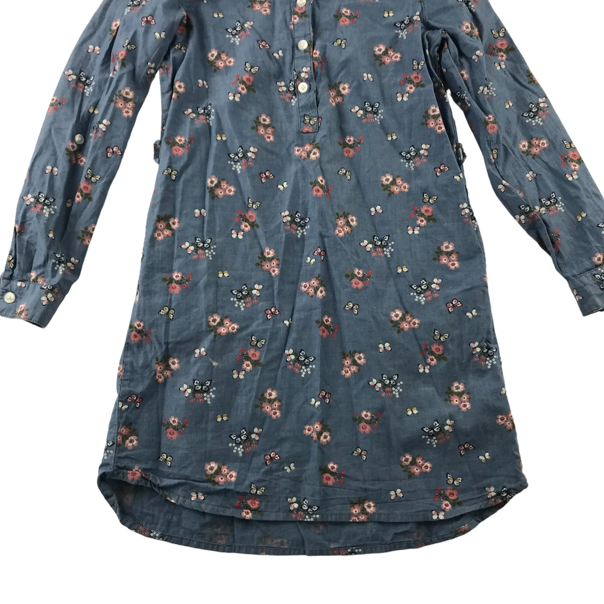 H&M dress 7-8 years blue floral denim style butterfly long shirt cotton