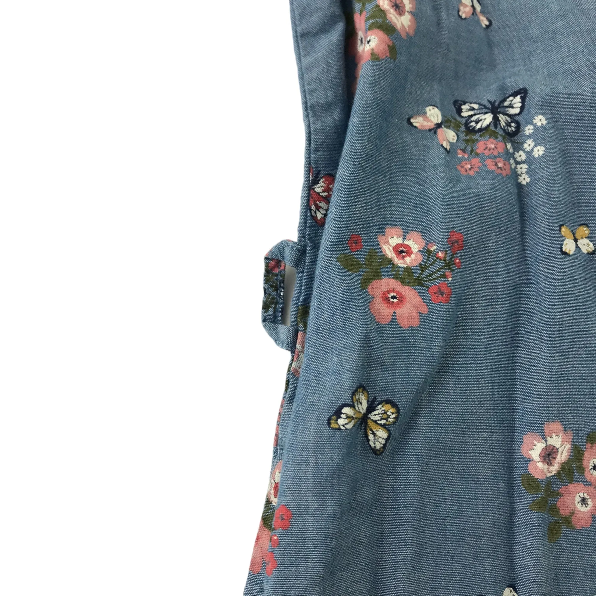 H&M dress 7-8 years blue floral denim style butterfly long shirt cotton