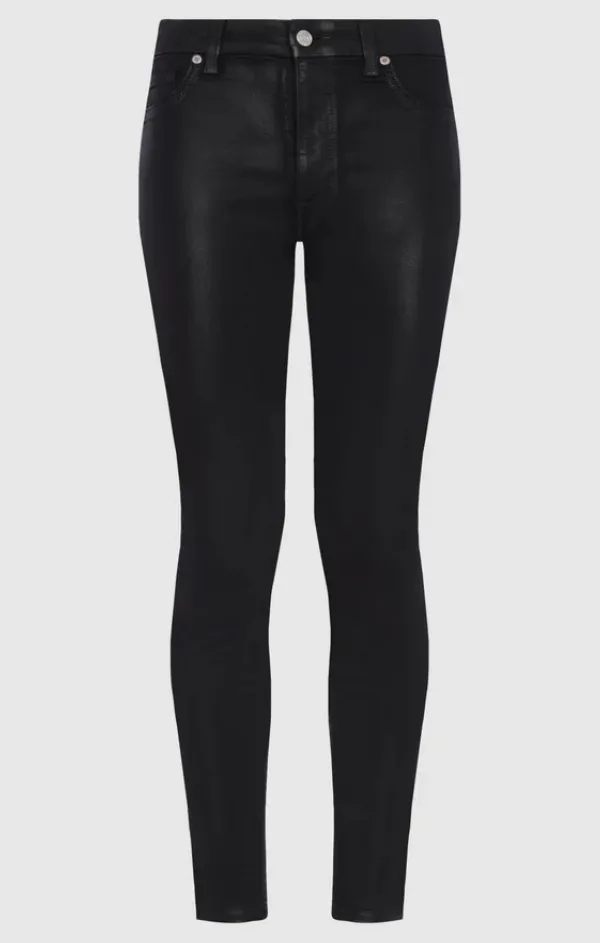 High Waist Ankle Skinny in Coated Black