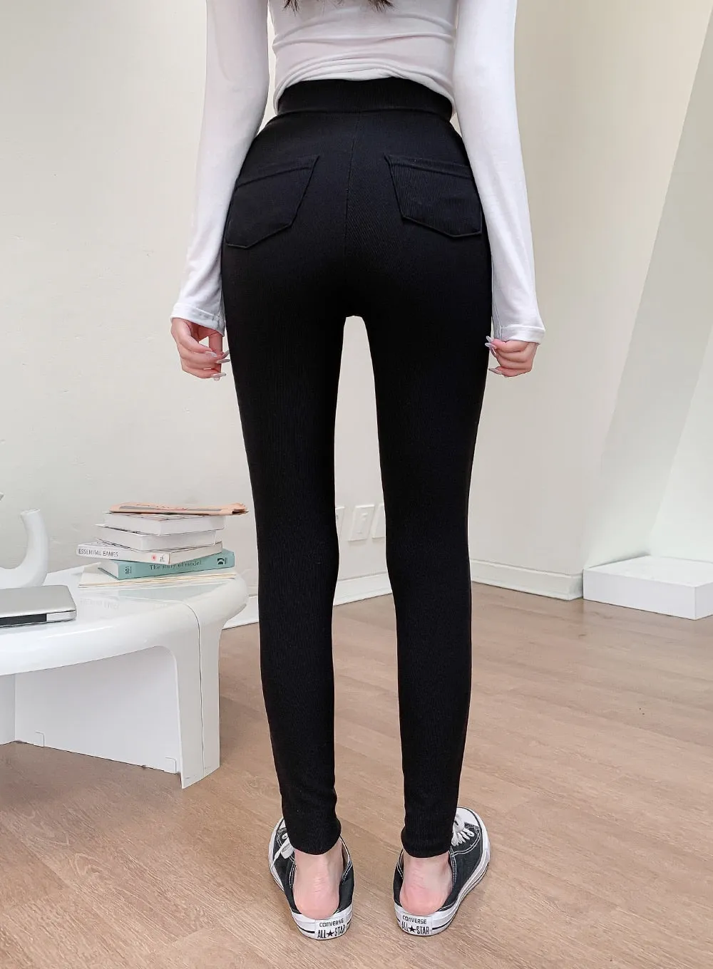 High Waist Button Leggings Pants L1002