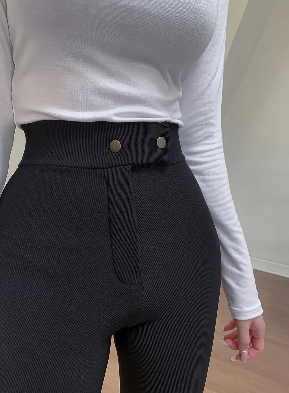 High Waist Button Leggings Pants L1002